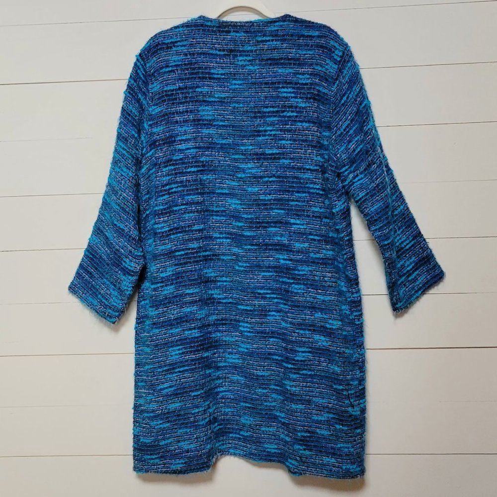 Chico’s Blue Turquoise Knit Open Front Long Cardigan Duster, Chico's Size 2 - Picture 7 of 11